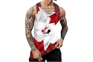 Gkaikpe T Shirts for Man Oversize Loose Casual Gym Tank Tops for Men Canada Day Maple Leaf Graphic Crewneck Running Vest