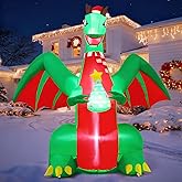 GOOSH 6 FT Christmas Inflatables Dinosaur Outdoor Decorations Blow Up Christmas Tree Yard T Rex with Xmas Hat with Built-in LEDs for Holiday Party Indoor Garden Lawn Decor
