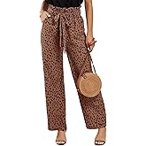 SySea Womens High Waisted Leopard Print Palazzo Pants Belted Wide Leg Long Trousers with Pockets
