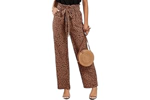 SySea Womens High Waisted Leopard Print Palazzo Pants Belted Wide Leg Long Trousers with Pockets