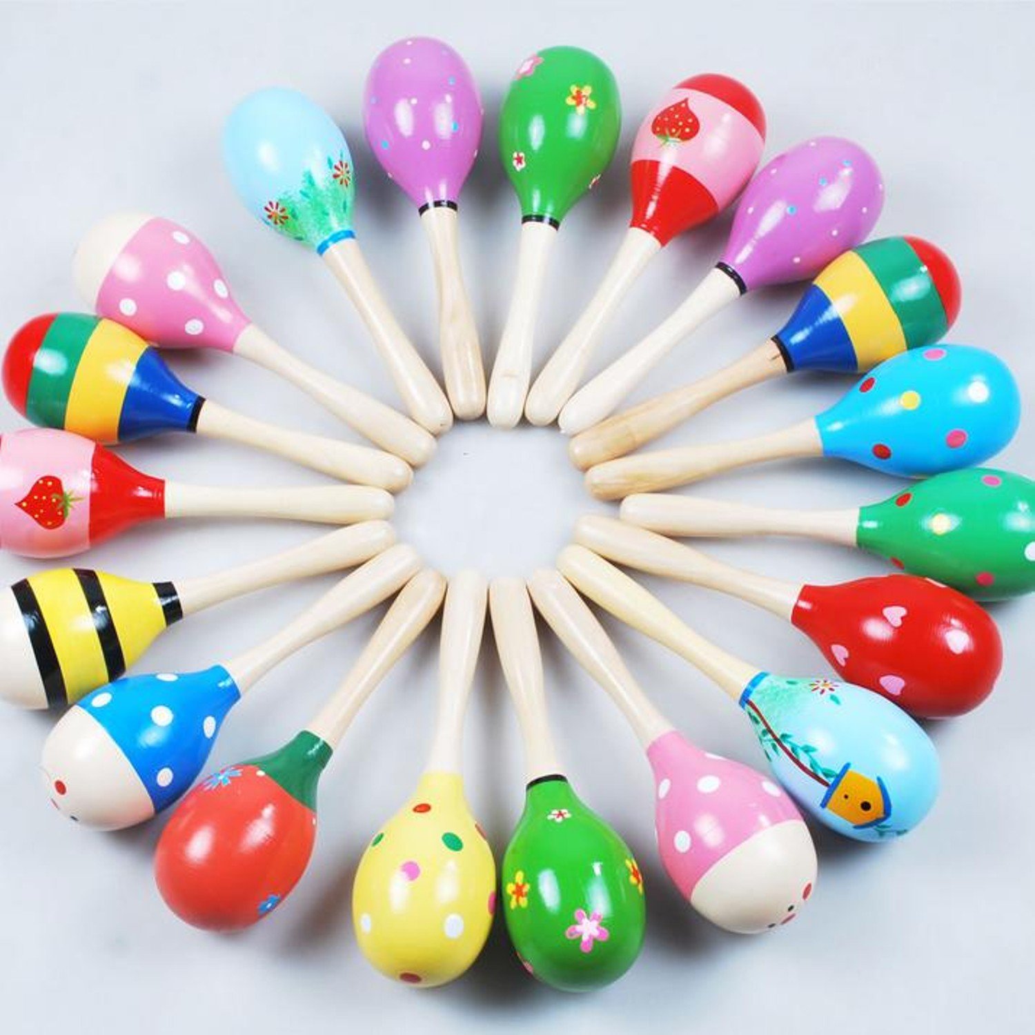 2 pcs Kids Wooden Ball Rattle Toy Sand Hammer Rattle Educational Learning Musical Instrument