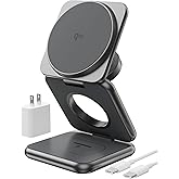 Foldable 3 in 1 Charging Station, Qi2-Certified 15W Magnetic Wireless Charger Stand, KU XIU X40Q Aluminum Alloy Travel Charger for iPhone 17/16/15/14, 5W for Apple Watch, AirPods, 45W PD Adapter, Gray