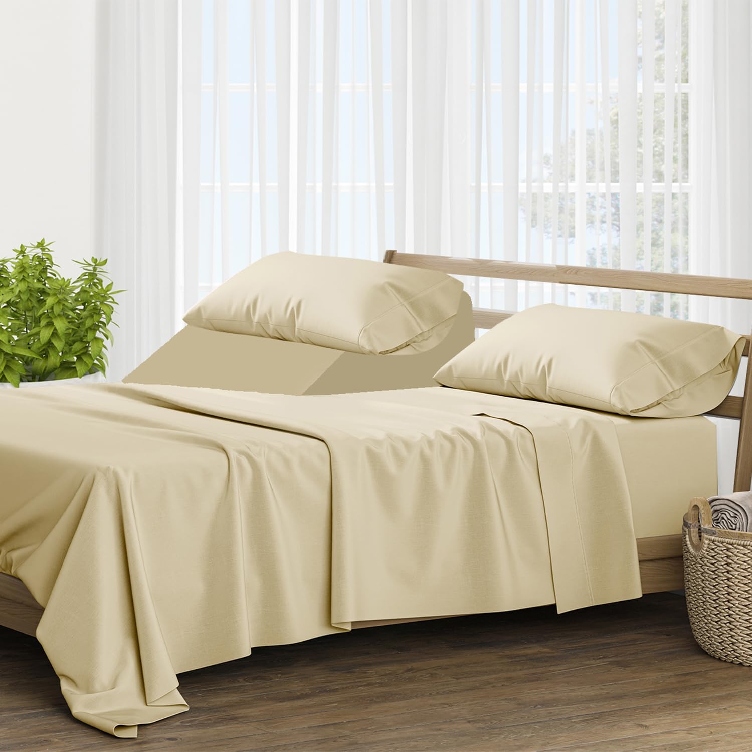 Photo 1 of Mayfair Linen 100% Egyptian Cotton Split King Sheets Sets for Adjustable Bed - 1000 Thread Count 5 PC Top Split King Sheet for Sleep Number Bed, Soft Cooling Sheets, Fits Mattress Upto 18" - Sand