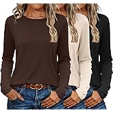 Ekouaer 3 Pack Long Sleeve Shirts for Women Crew Neck Thermal Tops Lightweight Base Layer Undershirt Tees 2025 S-XXL
