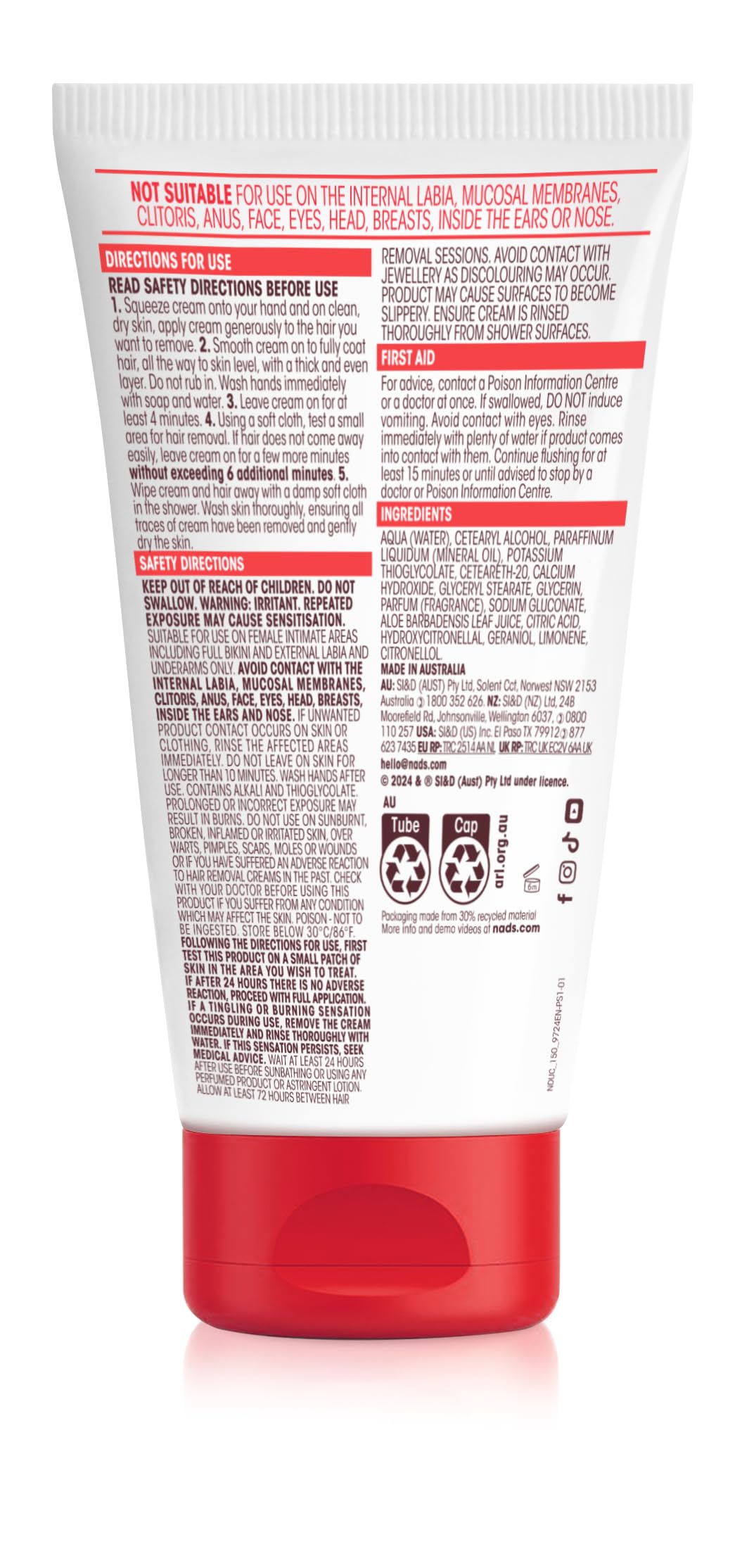 Nad's Down Under Cream for Women, Intimate Hair Removal Cream 150 ml