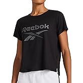 Reebok Womens Lockup Striped Cropped Crewneck T-Shirt