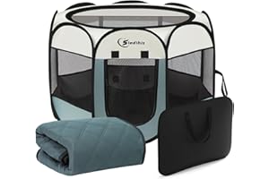 SIEDIHIT Dog Playpen With Washable Pee Pad, Puppy Pet Cat Playpen for Small Dogs, Dog Tent Crate Indoor/Outdoor, Portable Pop Up Kennel with Carrying Case for Dogs/Cats/Rabbits(Grey (29" x 29" x 17") with pad)