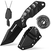 SPITZKANTE 3.07" Neck Knife with Sheath X-TAN-K, Horizontal Carry Knife with Full Tang Tanto 5Cr14MoV Steel Blade, for EDC, Camping, Hiking