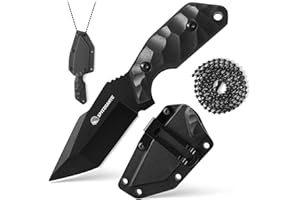 SPITZKANTE 3.07" Neck Knife with Sheath X-TAN-K, Horizontal Carry Knife with Full Tang Tanto 5Cr14MoV Steel Blade, for EDC, Camping, Hiking