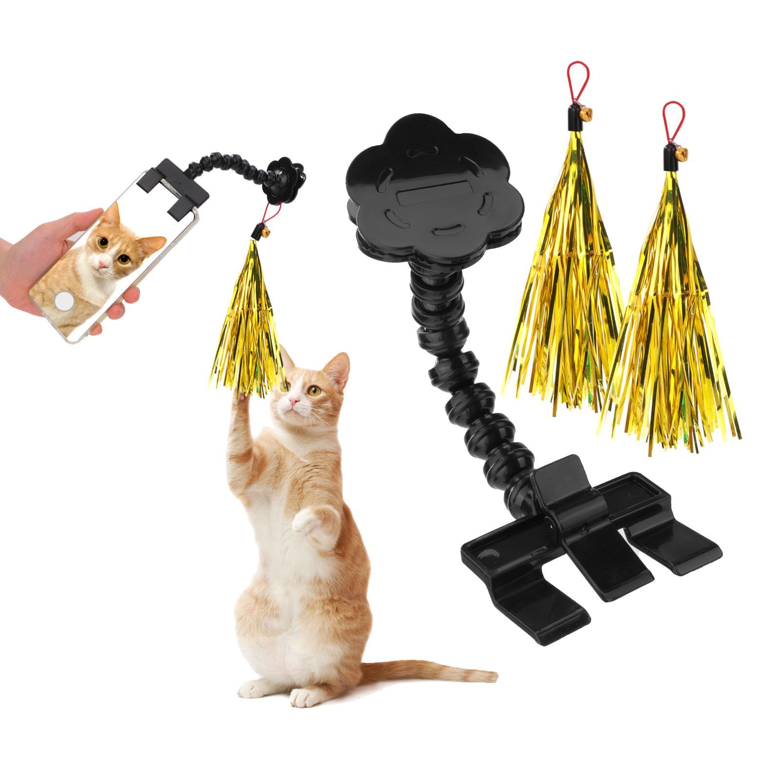 Vspek Cell Phone Cat and Dog Universal Selfie Stick, with 2 with Two Teasing cat Tassel Stick, Pet Selfie Tool Get Your Pets Attention, Take Great Looking Photos