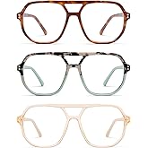 AMOMOMA Trendy Retro Aviator Reading Glasses for Women Men,Classic Large Oversized Reader Blue Light Computer Frame AM6145