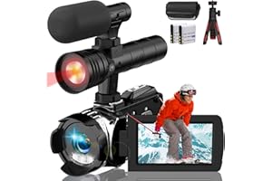 Dumjug 4K Night Vision Camcorder Digital with IR Light,270° YouTube Vlogging Camera Recorder, 20X Digital Zoom, Full HD 3.0‘’ Camcorder with Microphone, with Tripod 2 Batteries