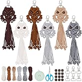 ACRNIGHEET 6PCS Owl Macrame Keychain Kit for Adults Beginners Owl Boho Macrame Keychain Craft Kits DIY Gift Idea Kits for Adults Purse Phone Bag Includes Step-by-Step Video Tutorials