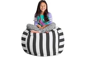 POSH CREATIONS Posh Stuffable Kids Stuffed Animal Storage Bean Bag Chair Cover - Childrens Toy Organizer, Large 38" - Canvas Stripes Gray and White
