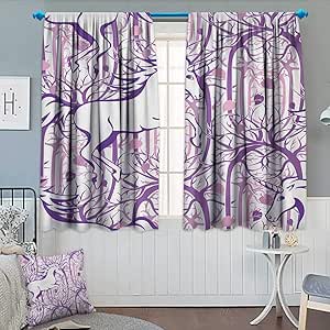 Unicorn,Blackout Curtain,Unicorn Galloping on Curved Swirled Tree Branches in Abstract Forest ...