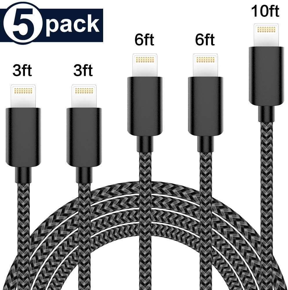 Phone Charger Cable 5Pack 3FT/3FT/6FT/6FT/10FT Extra Long Nylon Braided/F16