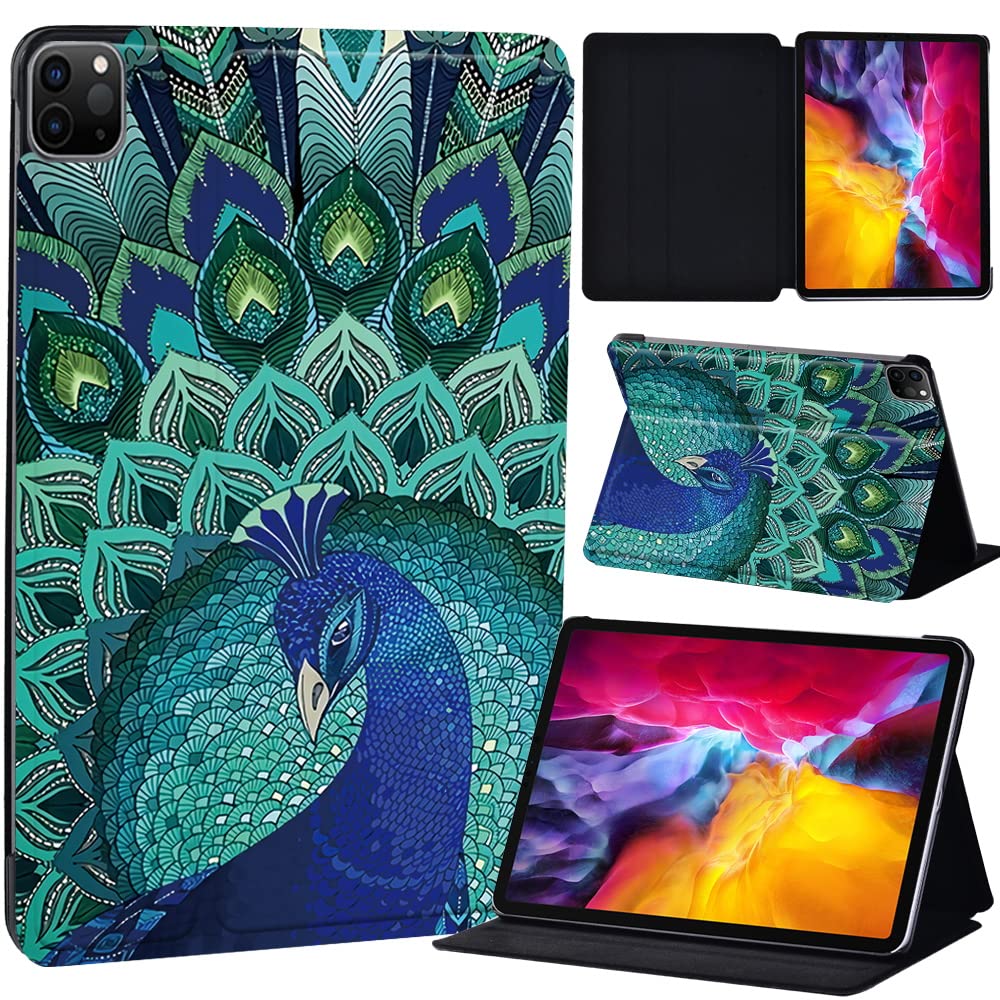 PU Leather + hard shell Ultra slim lightweight Folio Flip Tablet Stand Smart Cover Case Fit iPad Air 4 10.9" (2020) / iPad Pro 11" (2018 2020 2021) (peacock)