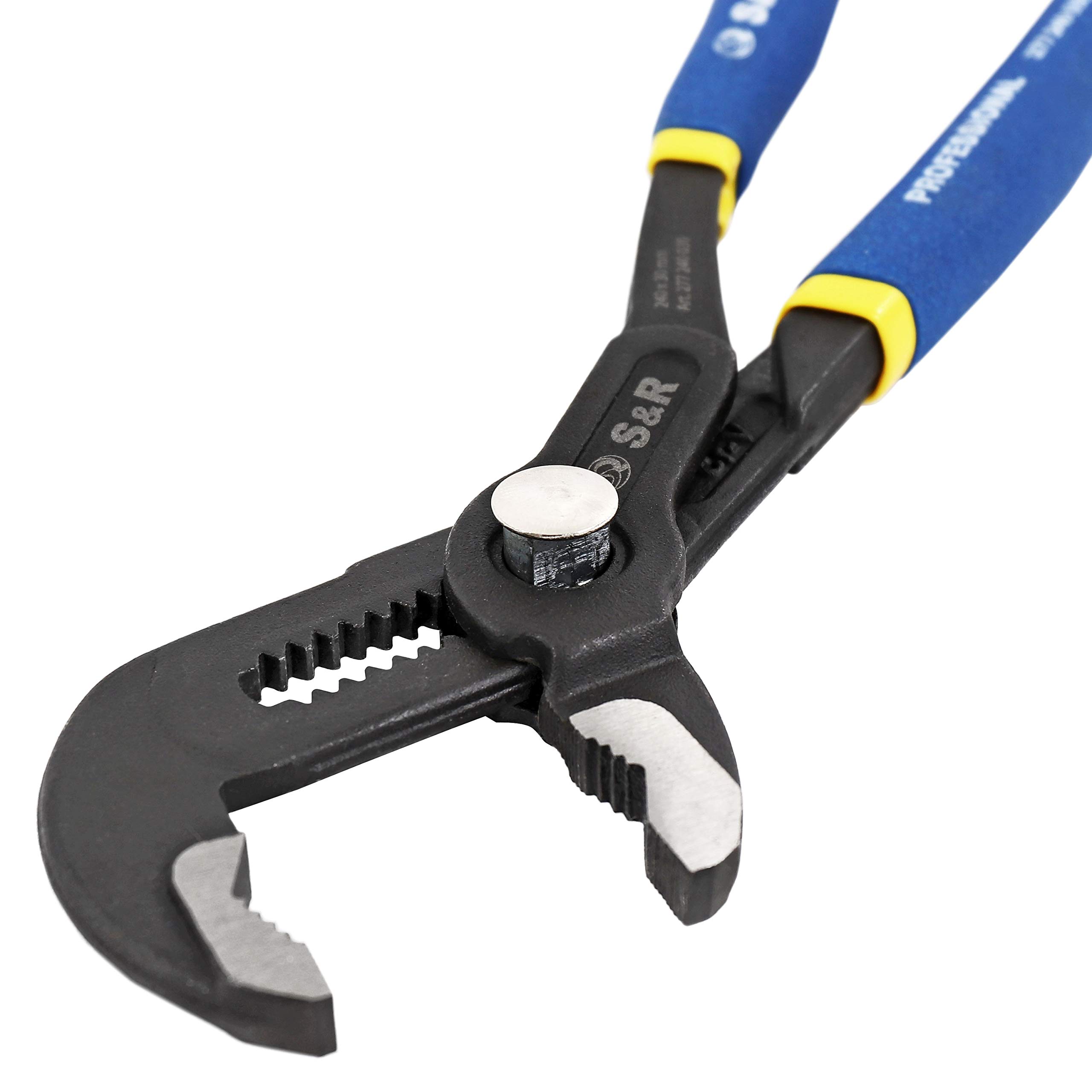 S&R Water Pump Pliers, Groove Joint Pliers with Quick Adjustment Mechanism 300 x 40 mm, CR-V, Double Coated Handles