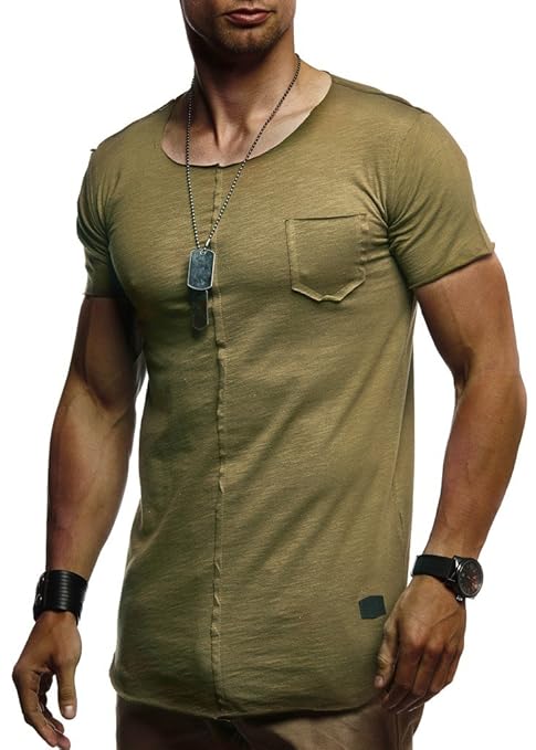 LEIF NELSON Herren Sommer T-Shirt Rundhals-Ausschnitt Slim Fit Baumwolle-Anteil | Basic Männer T-Shirt Crew Neck Hoodie-Sweat