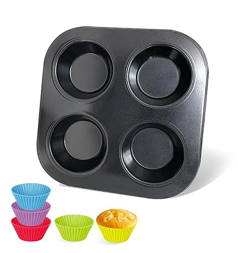 Yvonmmee 4-Hole Muffin Pan, Muffin Tray Cupcake Baking Pan, Nonstick Carbon  Steel Muffin Tins Non-Stick Cupcake Tin Bakeware Accessories for Baking