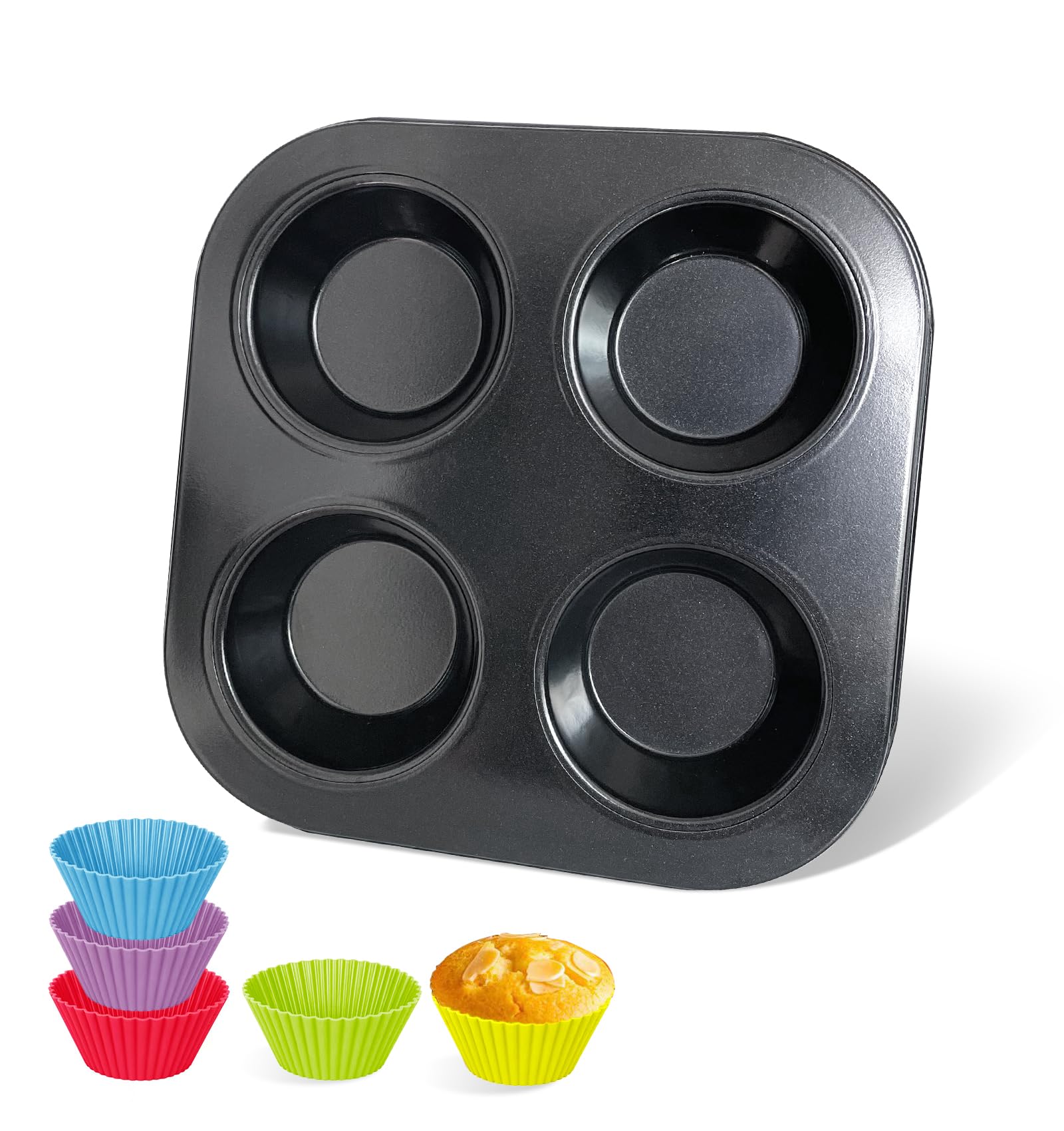 Yvonmmee 4-Hole Muffin Pan, Muffin Tray Cupcake Baking Pan