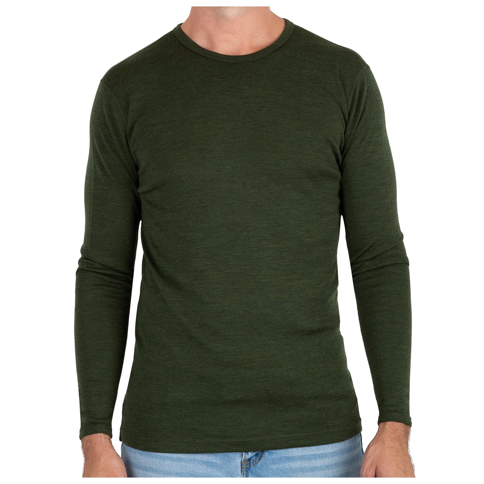 Photo 1 of MERIWOOL Mens Base Layer - 100% Merino Wool Midweight Long Sleeve Thermal Shirt Army Green