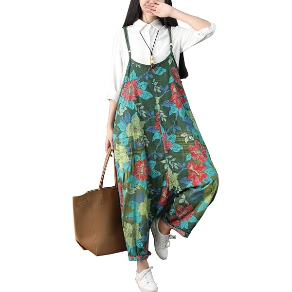 Flygo Women's Loose Baggy Denim Jumpsuit - Floral Printed Wide Leg Romper Overalls - View #5