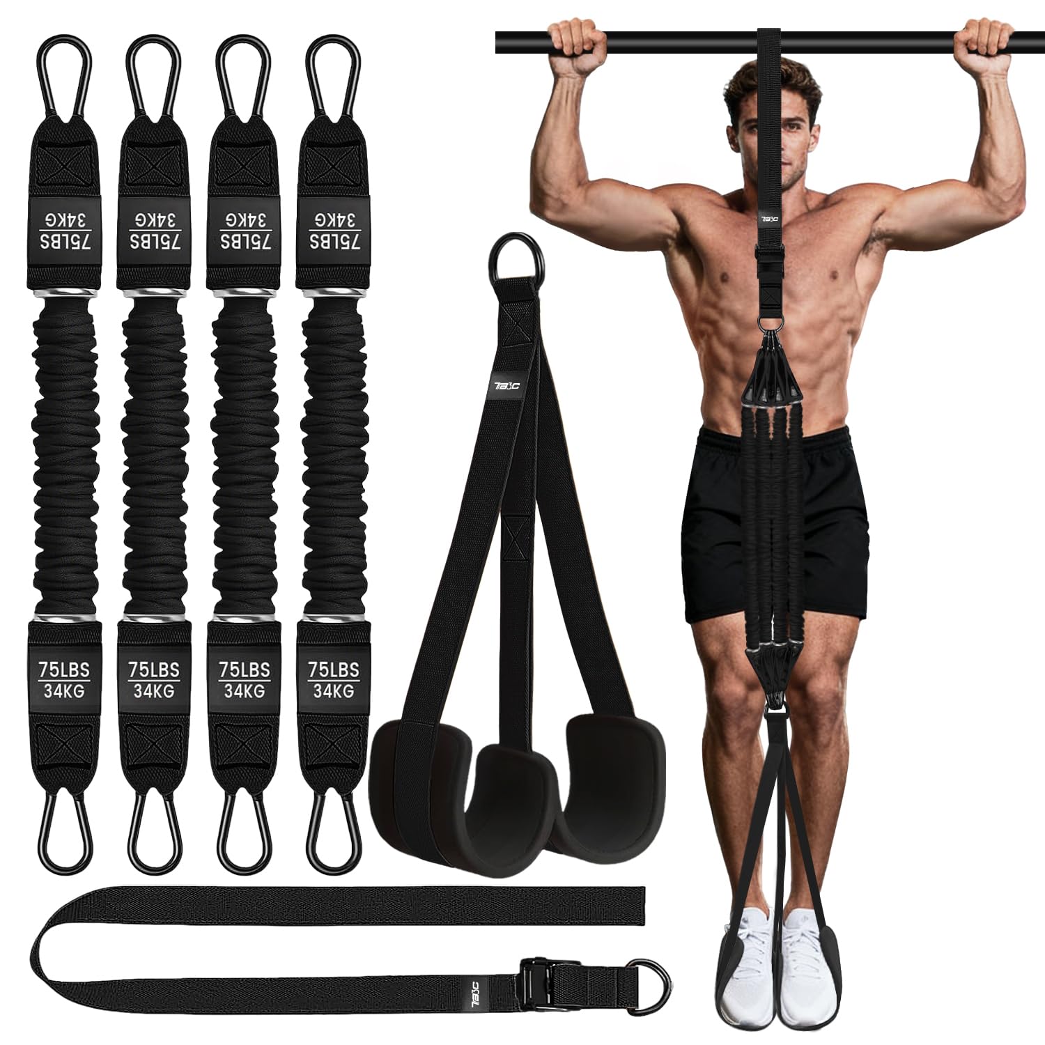 Photo 1 of TB3C Pull Up Assistance Bands, Adjustable Heavy Duty Resistance Band for Pull Up Bar with 4 Assist Bands, Dual Footrests, Resistance Bands for ?orking Out, Strength Training, Home Gym(Black)