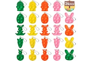 TOANWOD Easter Pop Keychain Basket Stuffers: 24 PCS Goodie Bag Stuffers Easter Egg Fillers - Easter Party Favors Fidget Toys for Kids - Classroom Gifts for Girls Boys Teens Toddler
