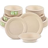 Havawish 150 Pcs Compostable Paper Plates and Bowls Set 7 Inch 9 Inch Disposable Plate 12oz Biodegradable Bowls for Party Dinner 50-person Bulk Party Supplies