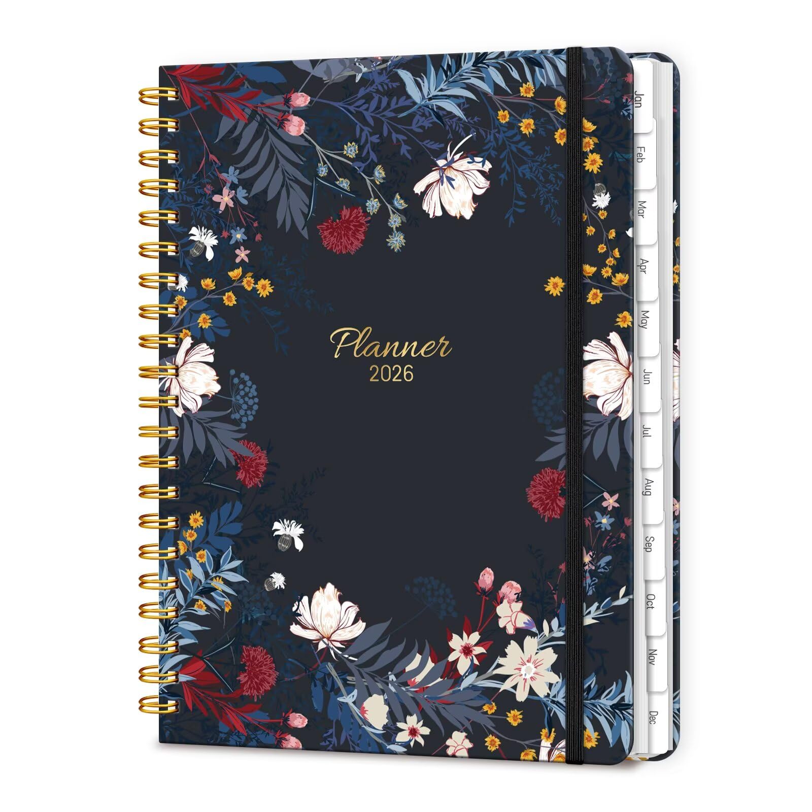 Photo 1 of 2026 Planner, A5 Weekly and Monthly Planners with Tabs, Spiral Bound Daily Calendar 2026 Planner, Agenda Organizers from Jan. to Dec., Hardcover Habit Tracker Journal 6.18" x 8.5"(Black Bloss)