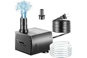 pamaner Submersible Pump, Small Fountain Pump with Tubing, Submersible Water Pump for Aquarium Fish Tank Indoor or Outdoor Pond Fountain Hydroponics Statuary (5W 95GPH, No Led Light)