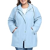 FOREYOND Plus Size Rain Jackets for Women Long Lightweight Hooded Raincoats Waterproof Windbreakers Outdoor Travel