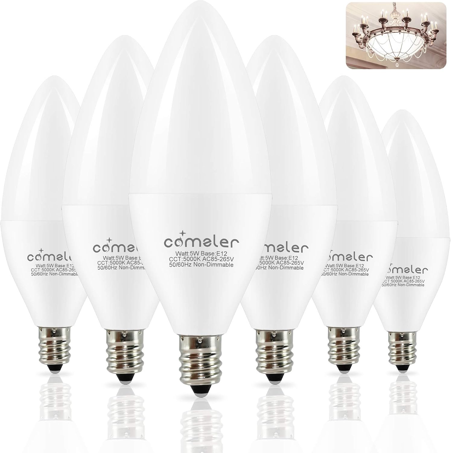 6 Pack Daylight 5000k Led Chandelier Light Bulbs 5 Watt Ceiling Fan Light Bulbs E12 Led Candelabra Bulb Candle Bulb Small Base For Chandelier 60 Watt Equivalent Non Dimmable Led Bulbs Tools