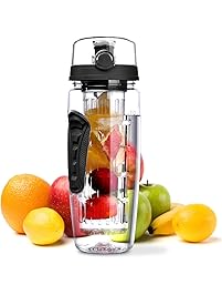 OMORC 32 OZ Sport Fruit Infuser Water Bottle, Flip Top Lid & Dual Anti-slip Grips, BPA Free Infuser Water Bottle, Free Recipes and A Cleaning Brush Gifts, Ideal for Your Office and Home
