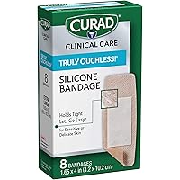 CURAD Truly Ouchless Extra Large Silicone Bandages, Flexible Fabric, 8 count Packaging may vary