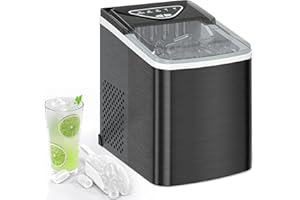 SPECILITE Ice Makers Countertop, Compact Counter Machine, Self Cleaning, 26L/24H, 9 Ice Cubes S/L Pellet in 6-8 Mins, Portable Icemaker with Pouch/Bag/Scoop/Basket for Home Kitchen Office Bar (Black)