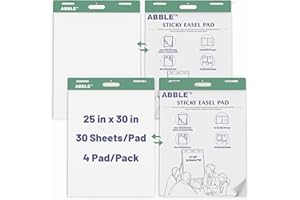 ABBLE Super Sticky Easel Pad, Large Note Pads, Easel Pads Flip Chart Paper, Large Easel Paper Pad, Anchor Chart Paper, Giant Sticky Notes for Wall, Big Sticky Notes, Meeting Notes, 25 x 30 in, 30 Sheets/Pad