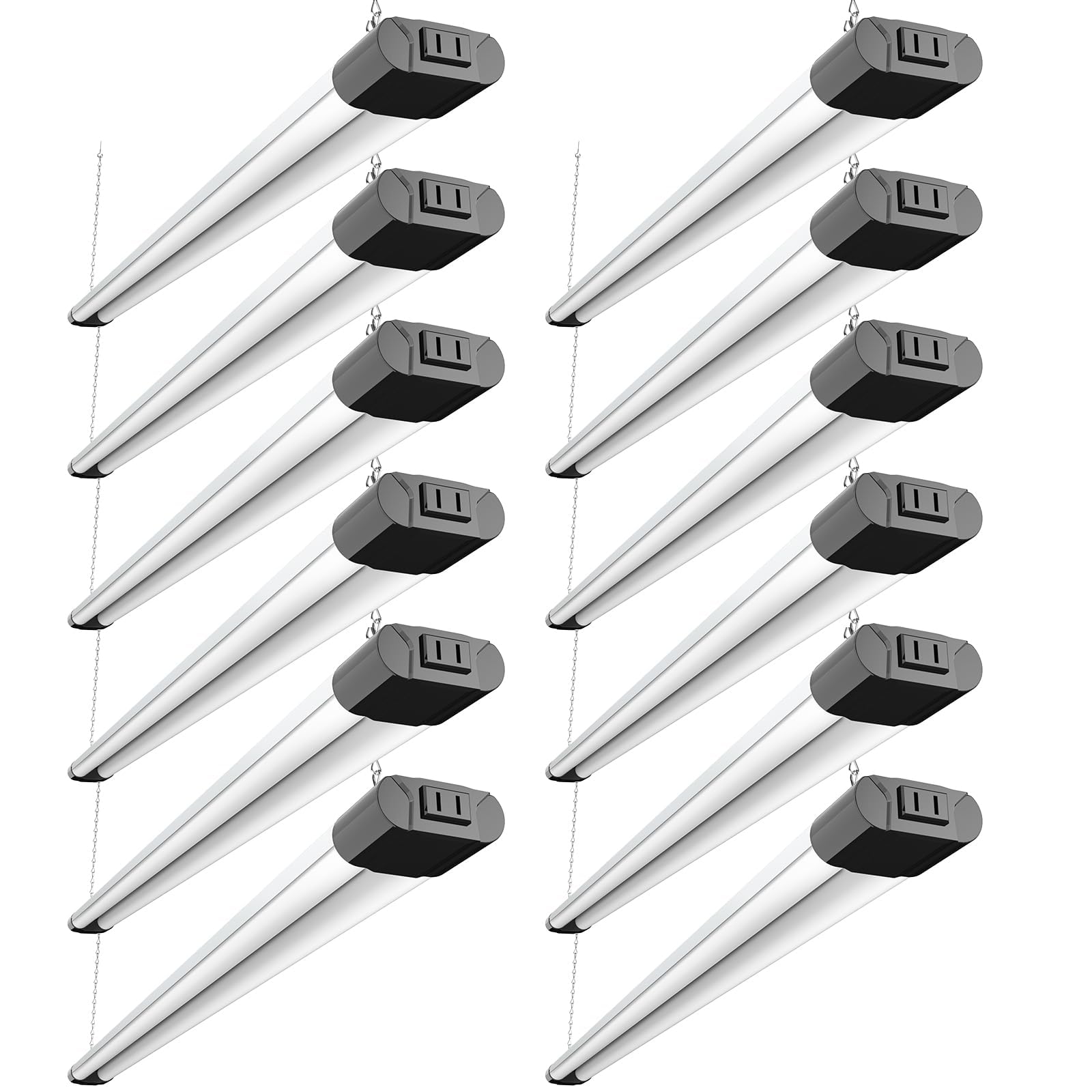 Photo 1 of ***MISSING POWER CORD(S)*** BBOUNDER 12 Pack Linkable LED Shop Light with Reflector, Super Bright 6500K Cool Daylight, 4400 LM, 4 FT, 48 Inch Integrated Fixture for Garage, 40W Equivalent 250W, Surface & Suspension Mount, Black