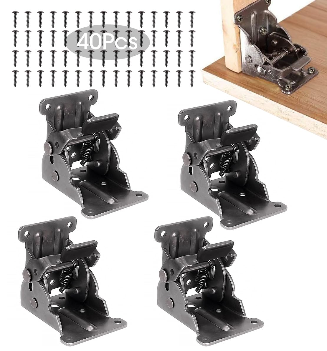 TopDirect 4 Pack Folding Support Brackets, Self-Lockin Extension, Heavy Duty Foldable Hinge Hardware for Table Bed Leg, with Screws