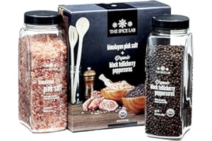 The Spice Lab Pink Himalayan Salt Coarse 2.2 Pound Tub & USDA Organic Tellicherry Peppercorns 18oz Tub - Combo Salt and Peppe