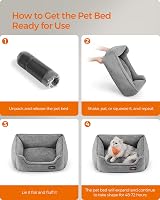 Feandrea Dog Bed Linen-Look Small with Raised Edges 60x50x21 cm Light Grey view 9