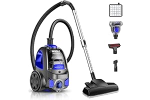 PKUYIE Canister Vacuum Cleaner, 40Kpa 1600W Cyclon Power Bagless Canister Vacuum Cleaners for Home, 3.7QT Large Dust Cup, Lightweight Vac for Hard Floors, Carpets, Pet Hair, Blue