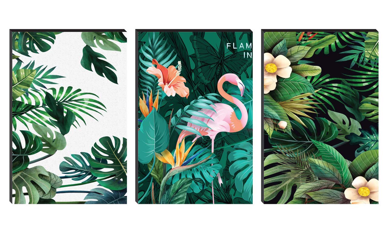SAF paintings Set of 3 Flamingo with Flower Large Embossed MDF Framed Panel Painting 36 Inch X 18 Inch PHSX30062