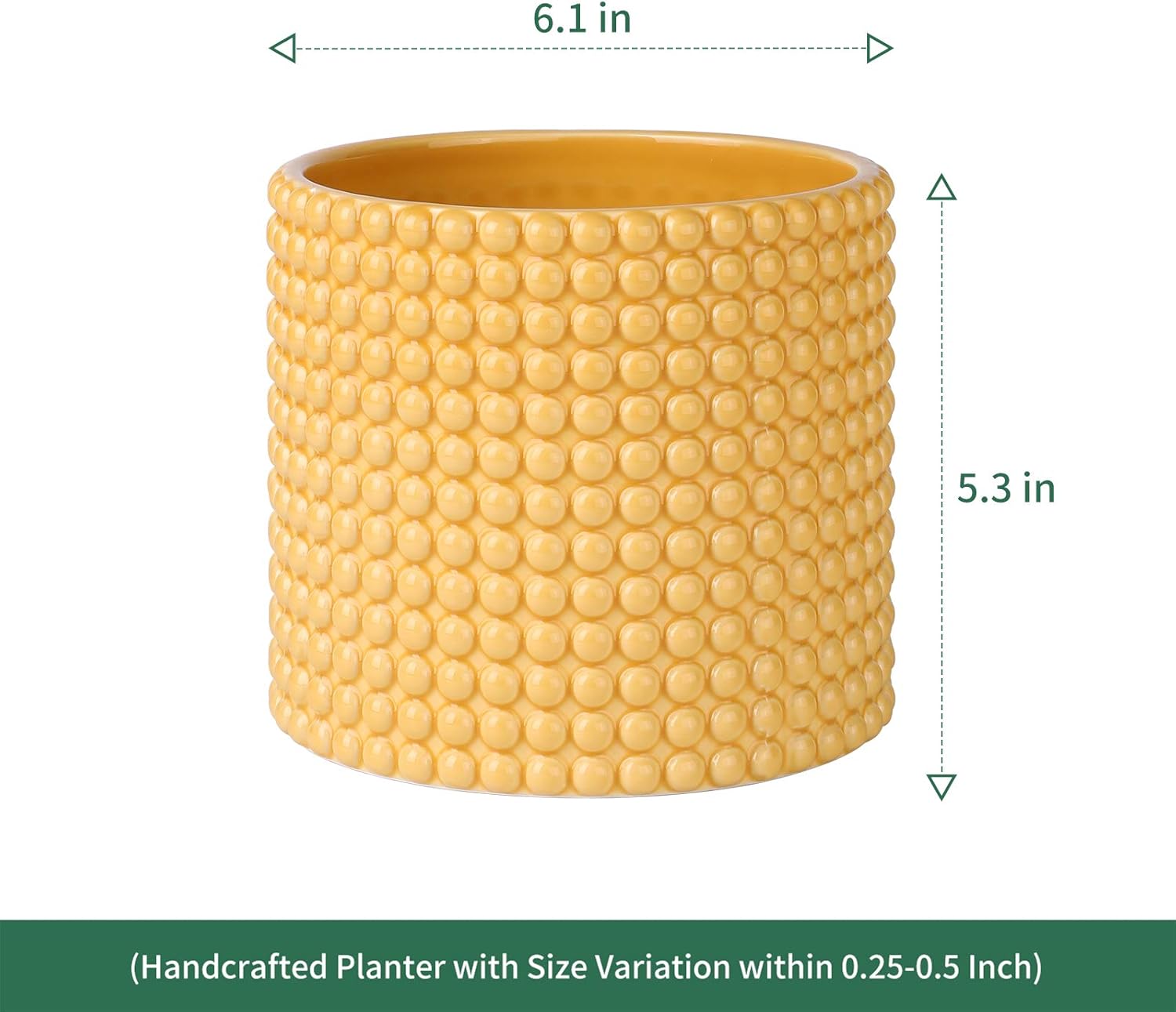 Yellow Planter Pots for Plants Indoor - 6.1 Inch Ceramic Vintage-Style Hobnail Textured Flower Pot with Drainage Hole for Modern Home Decor(POTEY 055103, Plants NOT Included) : Kitchen & Dining