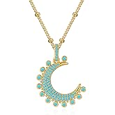 Fettero Gold Necklace for Women, Dainty 14K Gold Plated Turquoise Necklace Jewelry Charm Moon Circle Heart Beadeds Pendant Necklaces for Women Gift