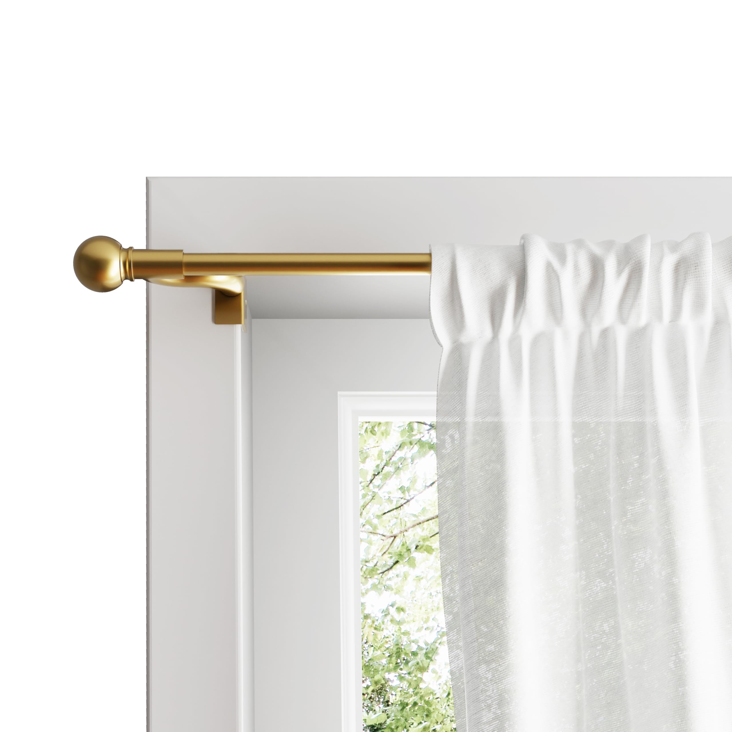 Photo 1 of Zenna Home Adjustable Curtain Tension Rod for Windows, No Drill Expandable Tension Curtain Rod with Decorative Ball Finials, Easy Install Window Rod, 48 to 84 Inch, Gold