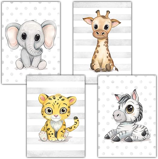 Frechdax Kinderzimmer Deko 4er Set Poster Baby Wandbilder Din A4 Waldtiere Safari Afrika Tiere Tierposter 4er Set Elefant Giraffe Jaguar Zebra Amazon De Kuche Haushalt