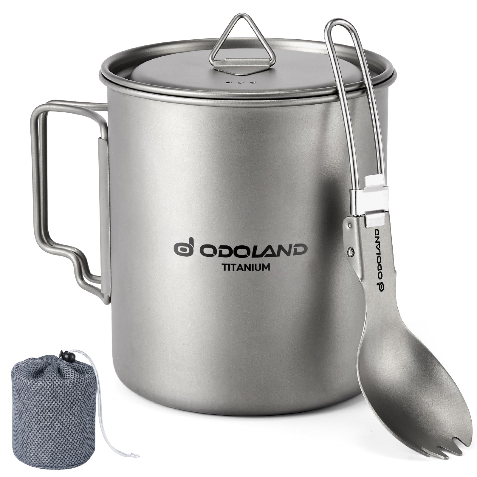 Odoland Titanium Pot 750ml Ultralight Portable Titanium Water Mug, Camping Cup with Lid and Spork for Camping, Hiking, Traveling and Backpacking