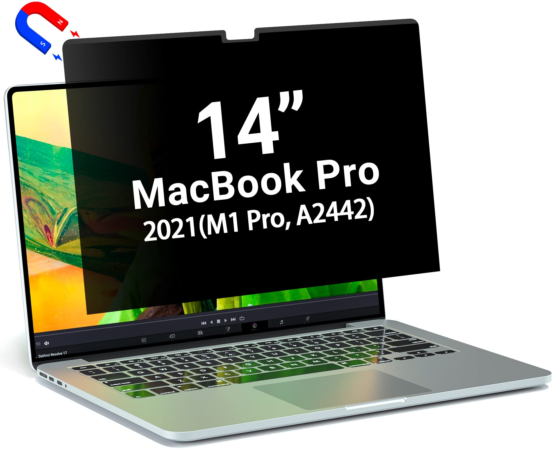 PYS Privacy Screen for Macbook Pro 14 Inch (2021-2025, M1, M2, M3,M4,M5), Magnetic Privacy Screen Protector for Mac 14.2" (A2779/A2442) Anti Fingerprint, Anti Blue Light, Removable, Easy Installation